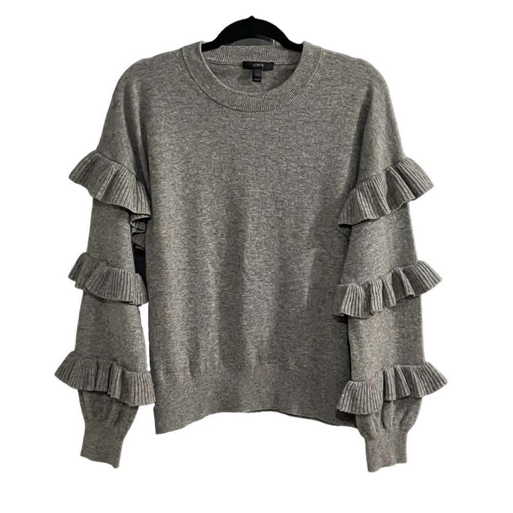 J. Crew Gray Ruffle Sleeve Sweater - Picture 6 of 7